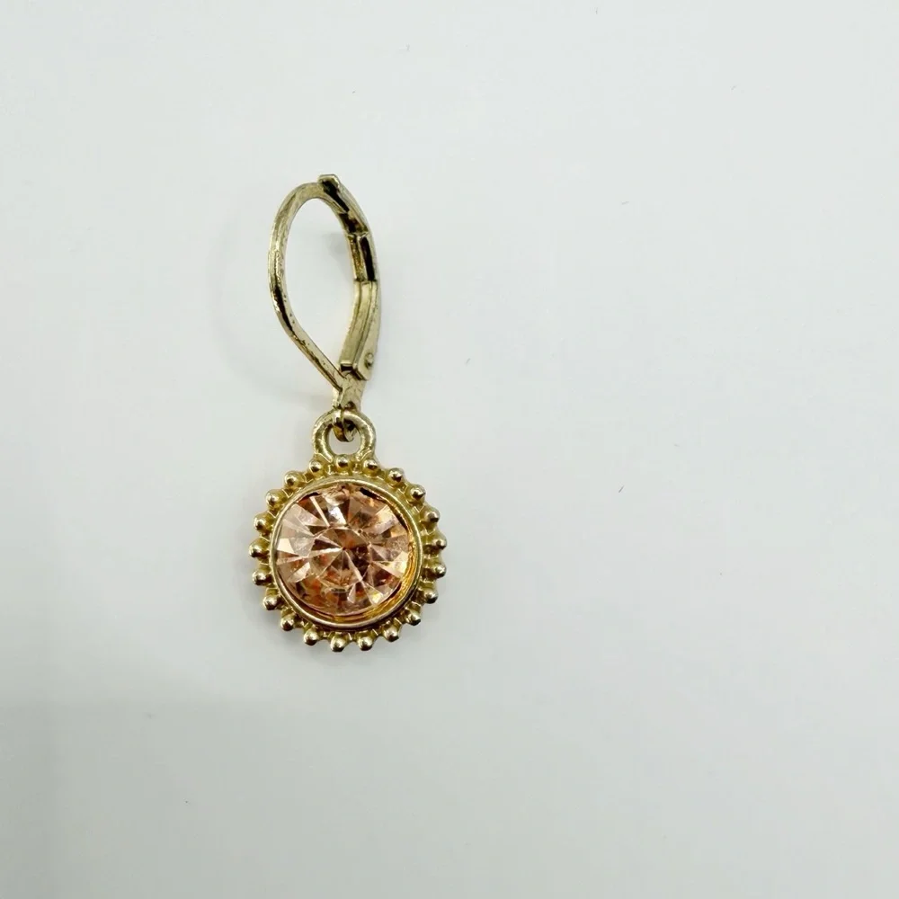 Vintage Style Crystal Drop Earrings | Peach Rose Leverback Gold Tone